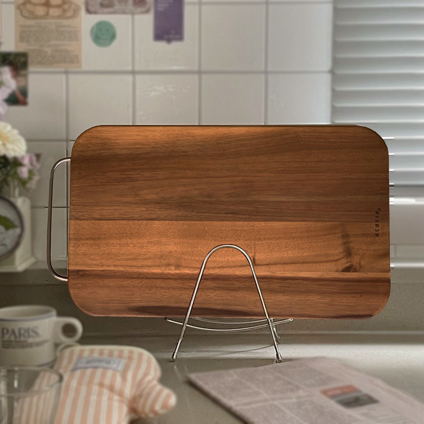 아카시아목 스텐 손잡이 나무 도마 스텐 도마거치대 도마정리 세트, 스텐 손잡이도미+스텐 도마거치대, 1세트 30,400원