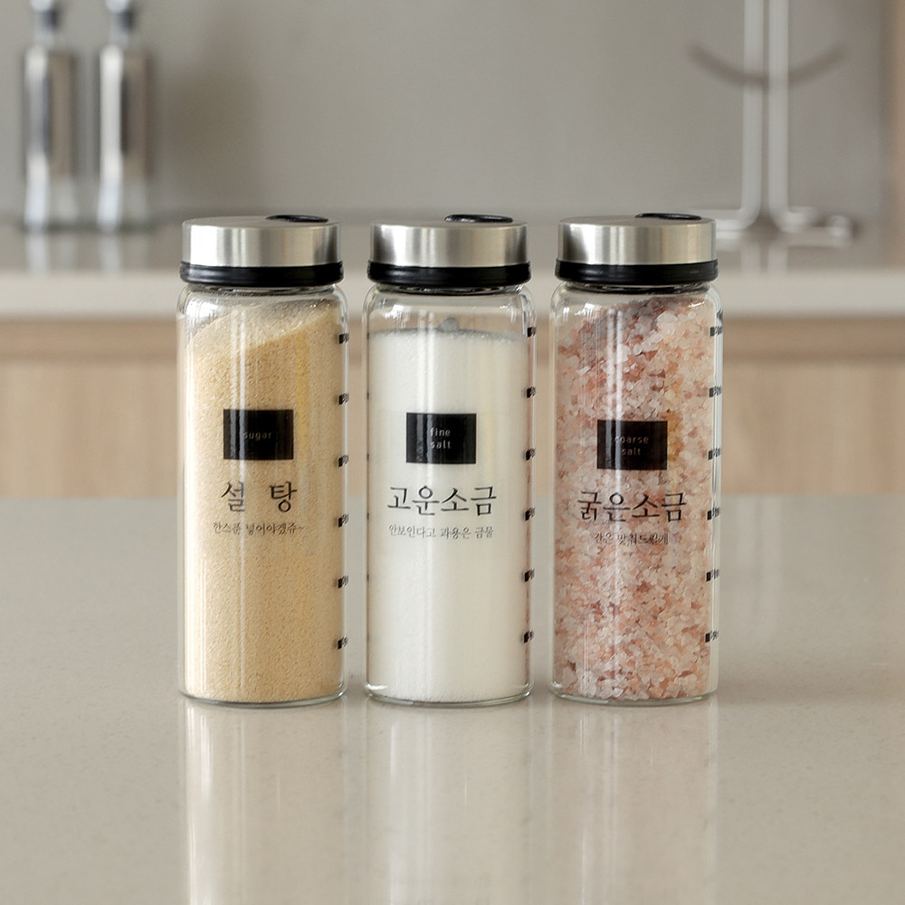 더쉐프 304스텐 양조절 눈금 내열유리 양념통 조미료통 유리양념병 3개세트 + 스티커 18,900원