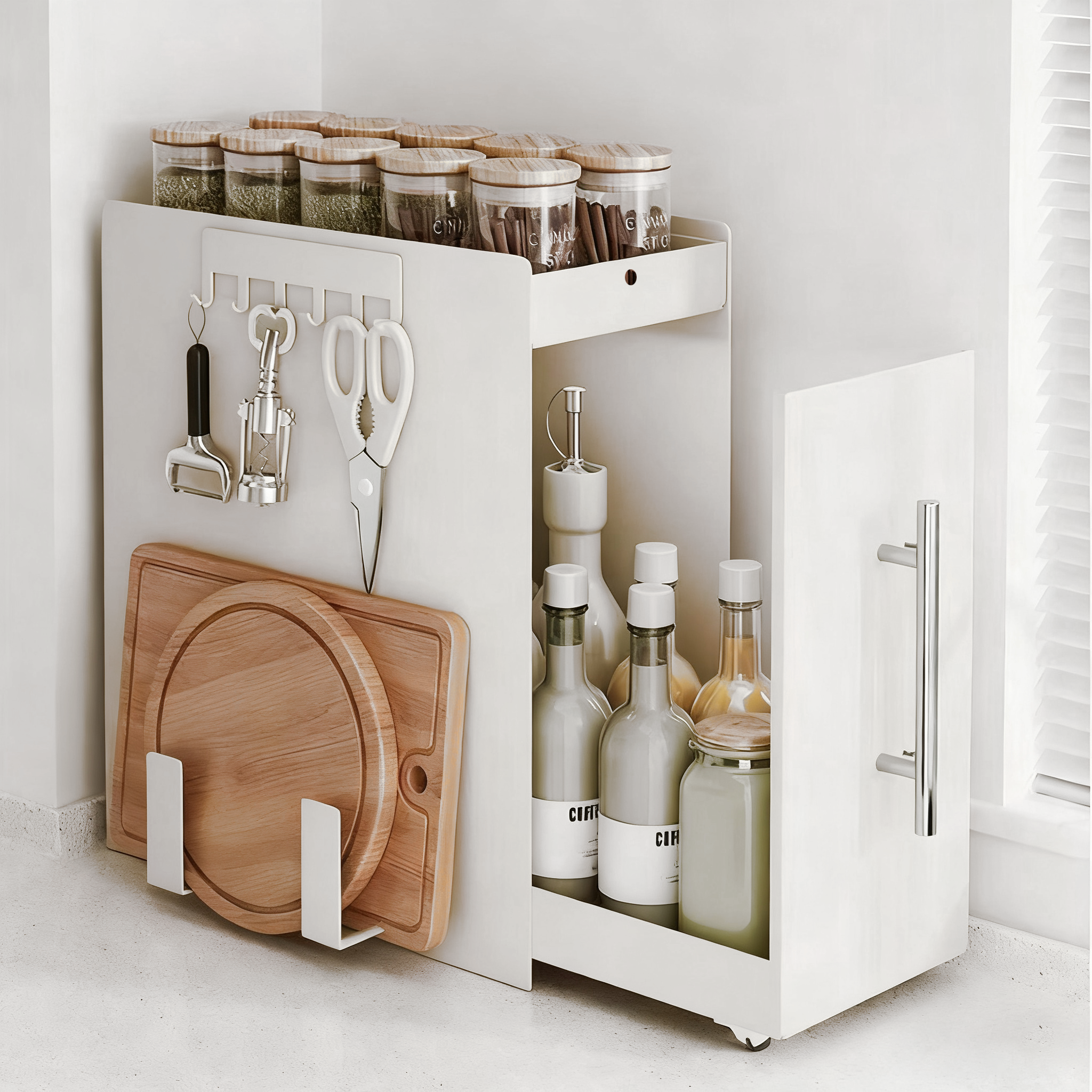CABICO 슬라이딩 대용량 조미료 정리함 수납장 도마꽂이 조리도구걸이 정리함, 1개, 화이트 46,480원