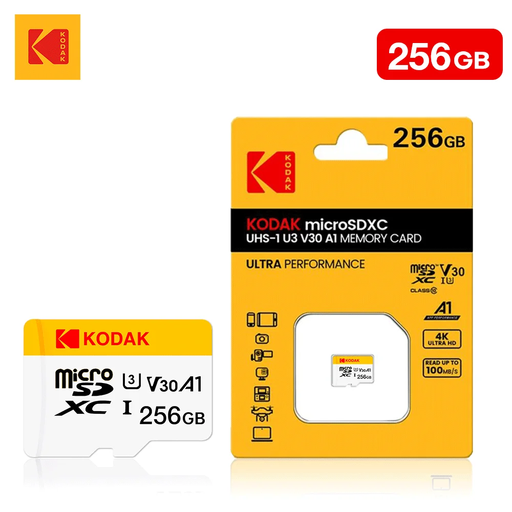 KODAK 메모리 SD 카드 256GB 128GB 64GB 32GB U3 V30 A1 4K 풀 HD 고속 마이크로 TF 메모리 플래시 카드(전 39,700원