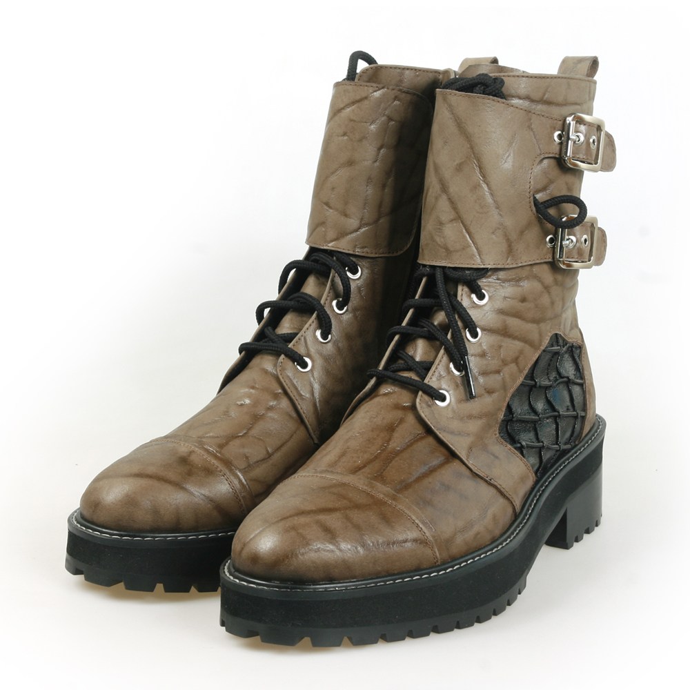 HJ-48-84-3 연브라운 코끼리피 무늬 바닥이 높은 바이크 부츠 앞굽3cm 뒷굽5cm 국내 주문제작 수제화 273,000원