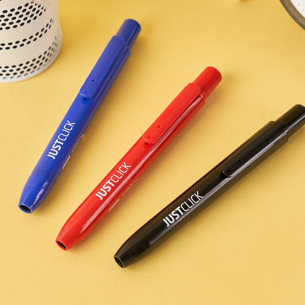 똑딱이 유성매직 모리스 3색 노크식 마카 너스피아 3색 네임펜 M, 노크식 유성매직 - 블랙 2,000원