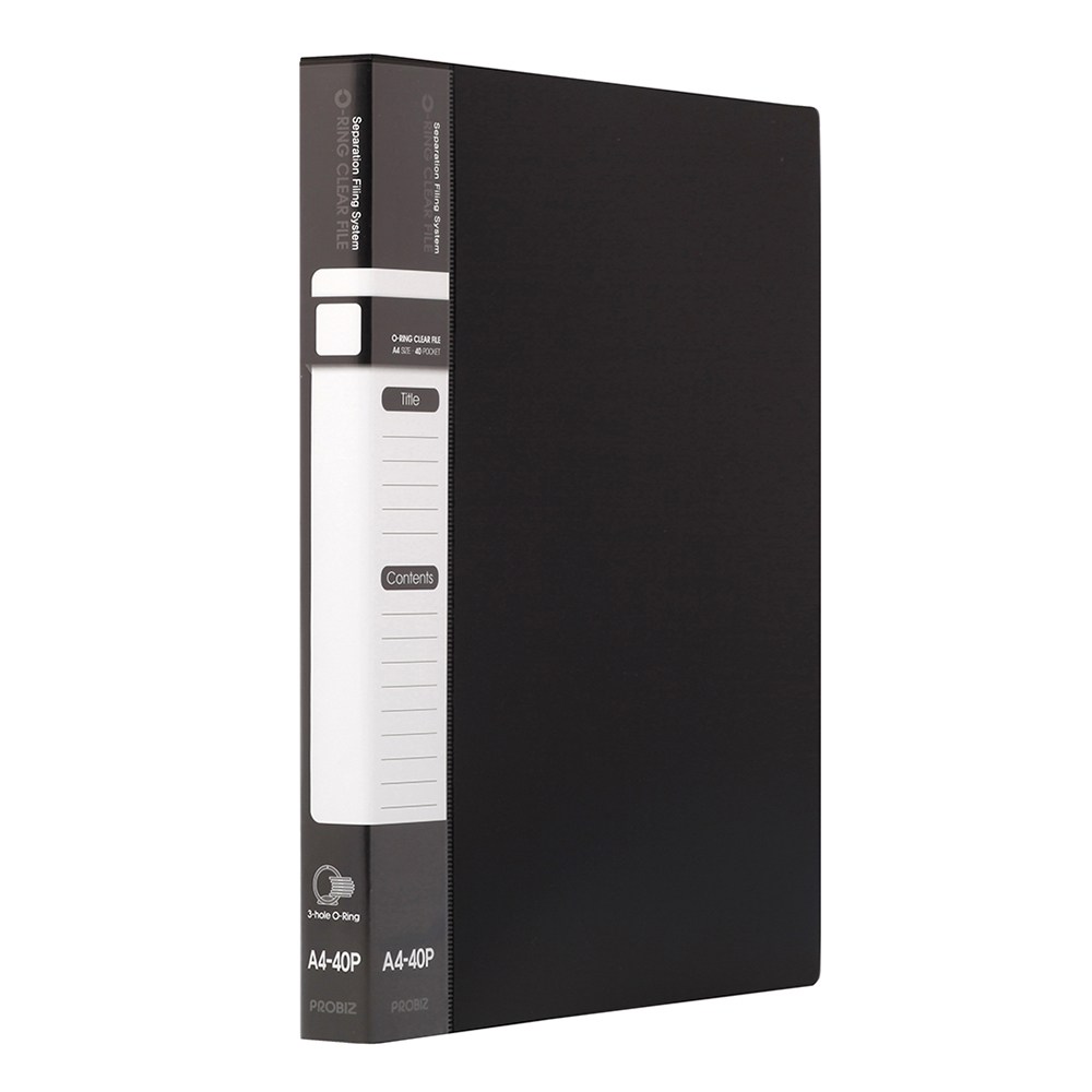 프로비즈 3공 O링 클리어파일 바인더화일 40매, 1개, 블랙 2,380원