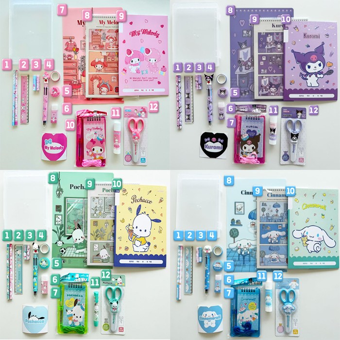 산리오 학용품 굿즈 다꾸 가꾸 문구 세트 신학기 졸업 선물 상자 12종 4옵션 [Sanrio Character Stationery Gift 12EA Pack 4 Options] 29,900원