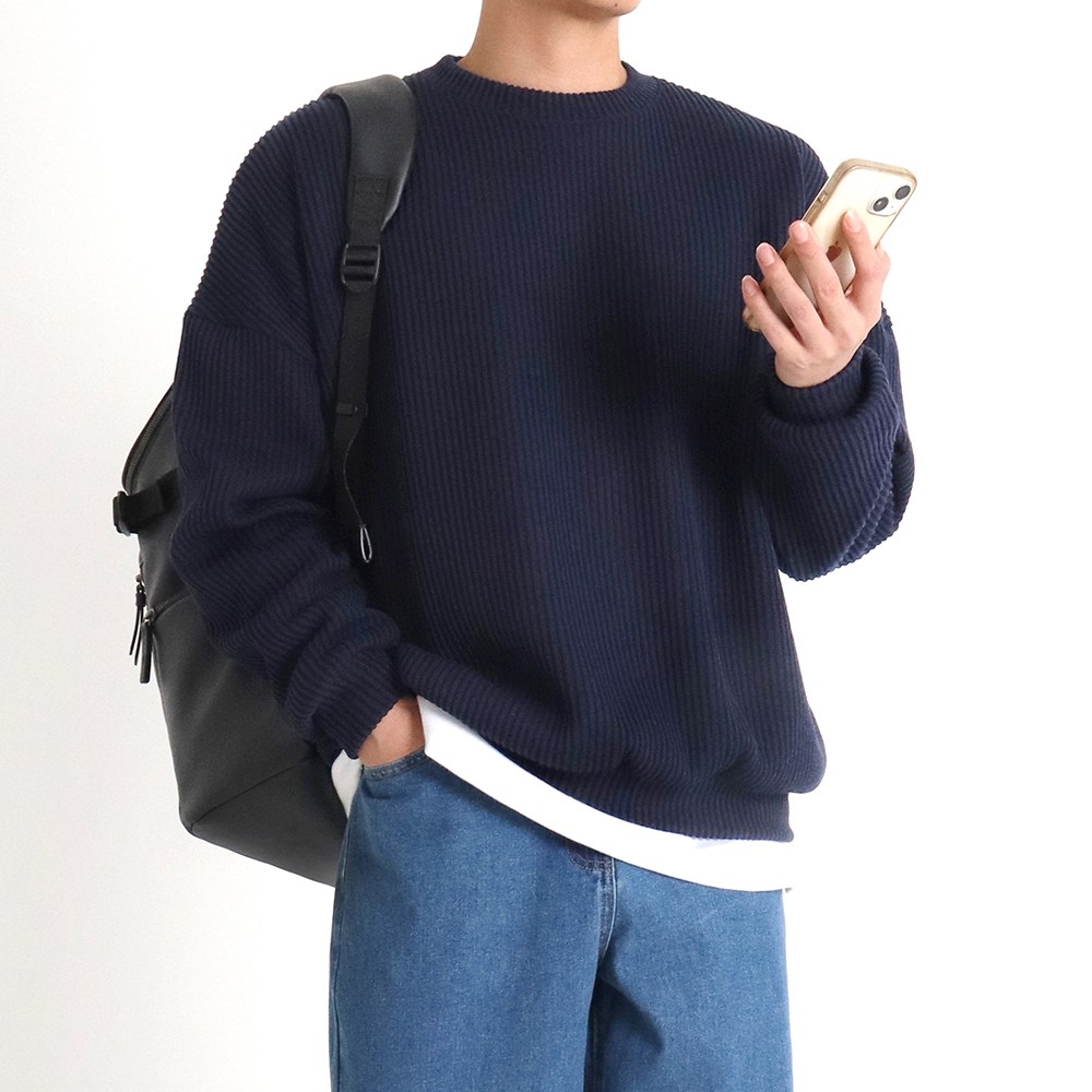 지지블랙 로먼 오버핏 골지 라운드 니트 맨투맨 빅사이즈 21,800원