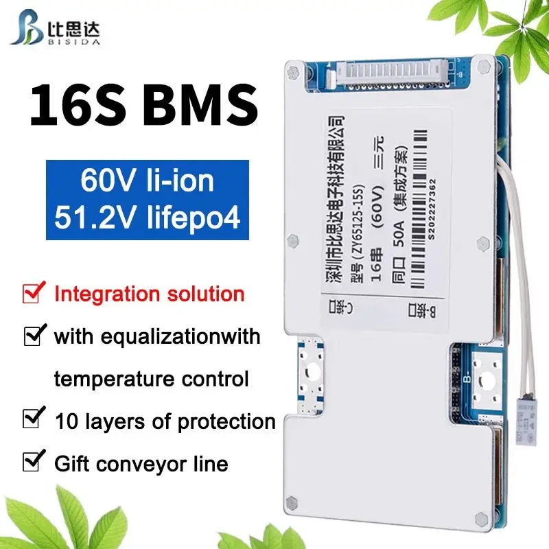 Bisida 16S 60V BMS 25A/30A/50A 리튬/Lifepo4 배터리 보호 보드, 18650 전기 자전거 용 밸런스 포함 충전식 28,700원