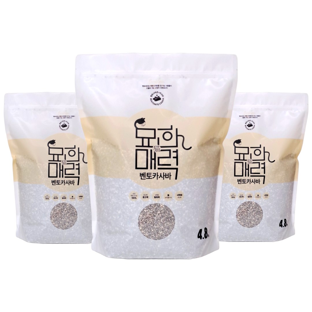 묘한매력 벤토카사바 먼지없는 벤토나이트 고양이모래, 무향, 3개, 4.8kg 28,900원