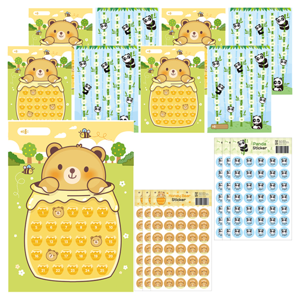 슈퍼쌤 양면 칭찬 판다 허니베어 스티커판 9p + 판다 스티커 3p + 허니베어 스티커 3p 세트, 혼합색상, 1세트 8,500원