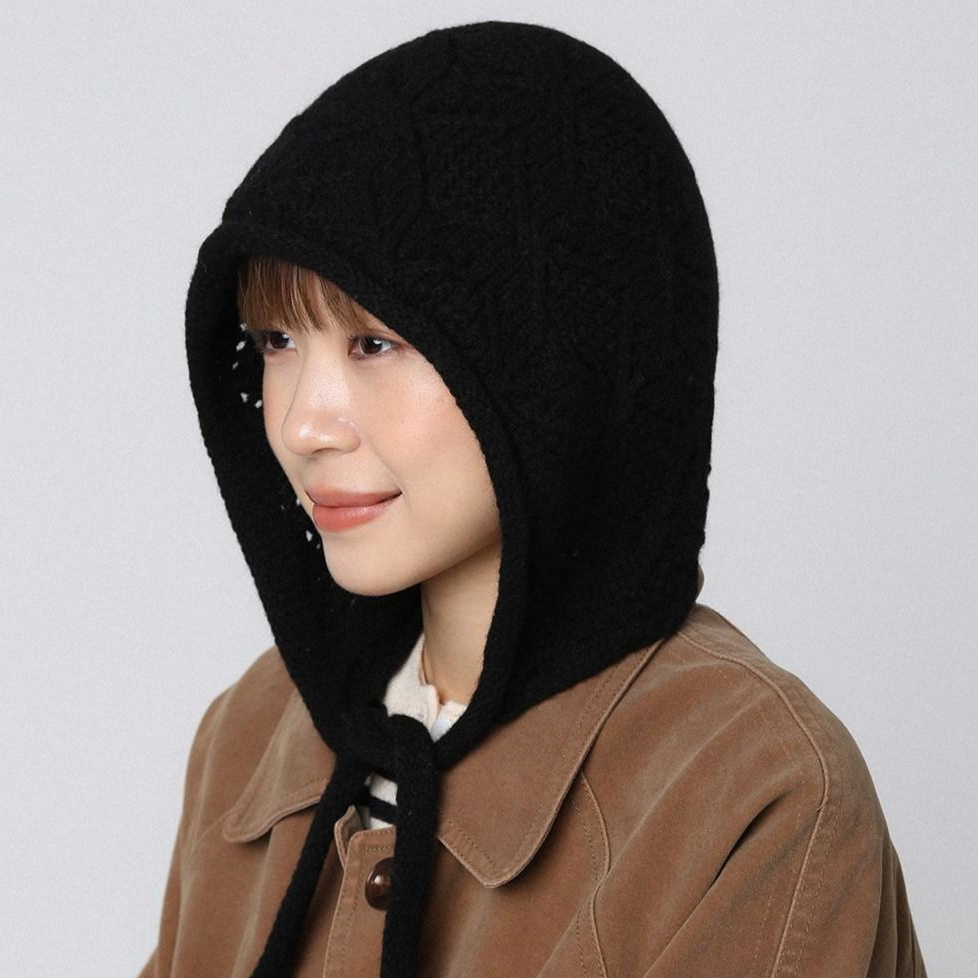 젬버트 겨울 데일리 귀여운 울 꽈배기 보넷 모자 바라클라바, 블랙, 1개 11,900원