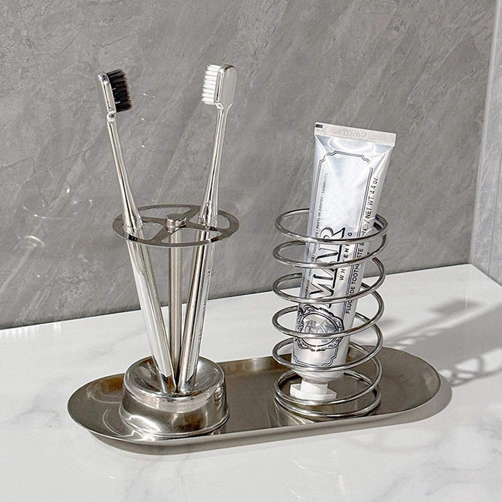 담아 스텐 칫솔꽂이 치약 스프링 홀더 칫솔치약 거치대 세트, 실버, 1개 9,900원