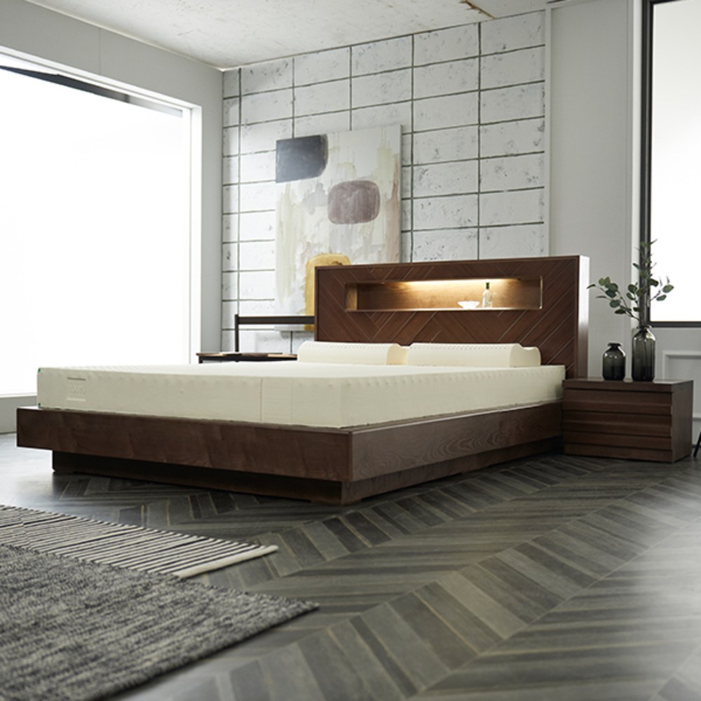 느웰베드 에이든 월넛 천연라텍스 침대 슈퍼싱글 매트리스 포함, 차콜그레이 857,000원