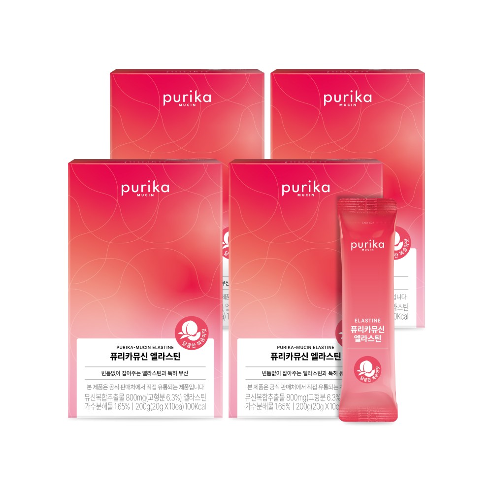 [본사정품] 퓨리카뮤신 엘라스틴 4박스 40포 복숭아맛, 200g, 4박스 96,000원