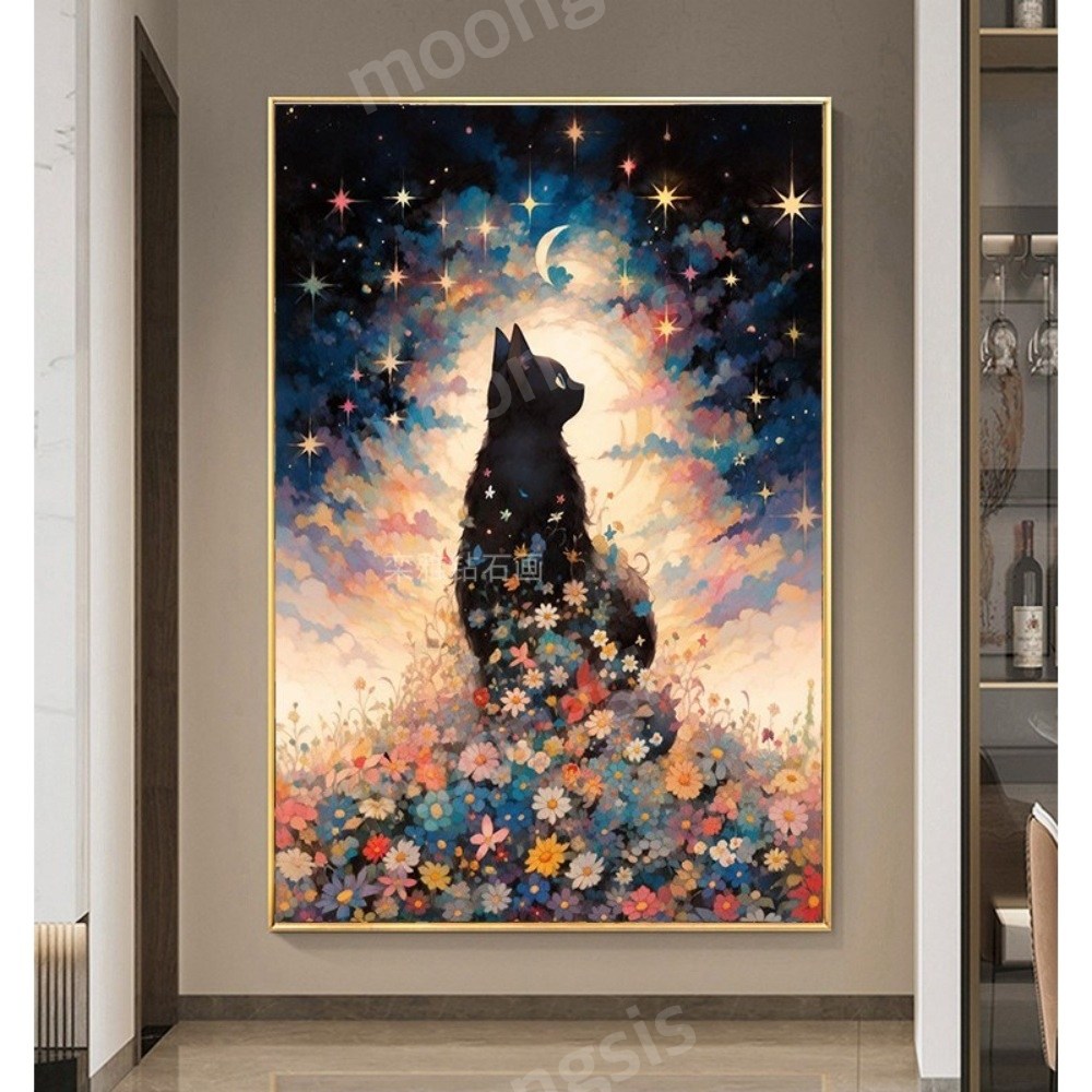 뭉시크 사각보석십자수 꽃과 달 검은 고양이 38,500원