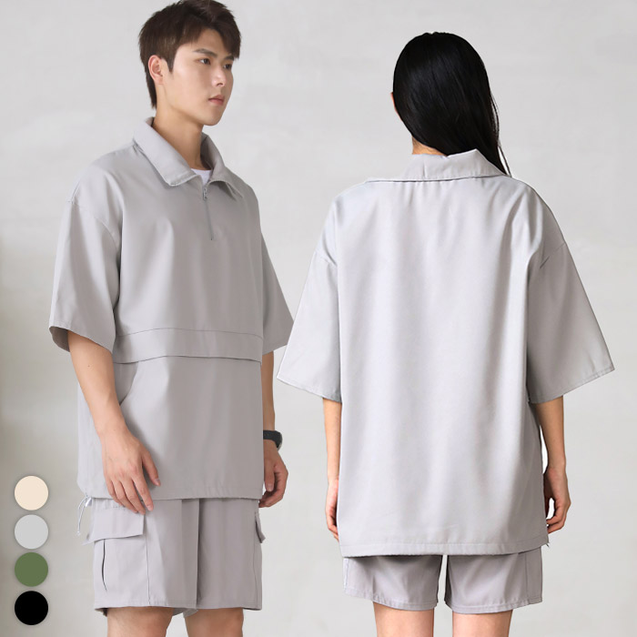 텐클로 빅사이즈 (상의 90~140) 남녀공용 바람막이 반집업 반팔 아노락 + 반바지 트레이닝 상하세트 36,800원