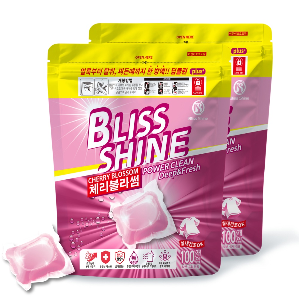 블리스샤인 딥클린 초고농축 올인원 실내건조 캡슐세제 체리블라썸 퍼퓸, 2개, 100개입 42,890원