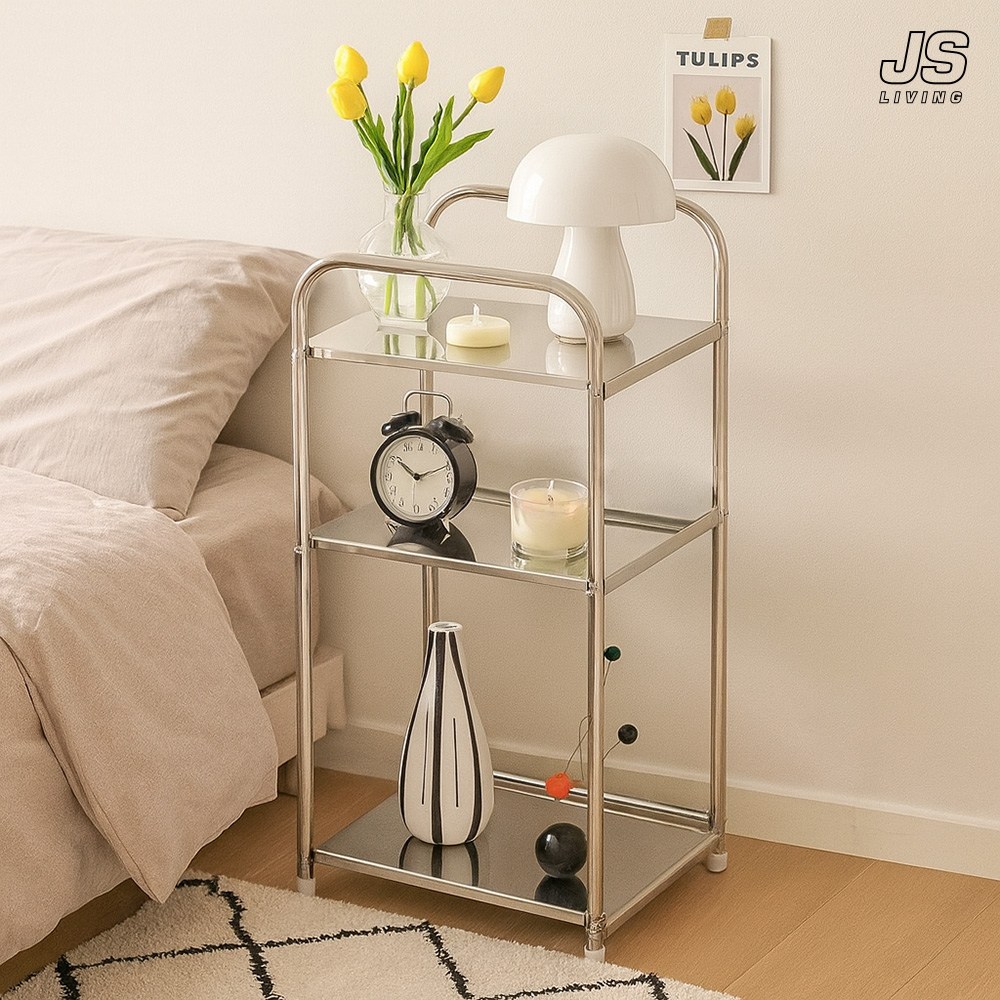 JS리빙 침대 협탁 테이블 거실 미니 모듈 3단 선반 높은 수납장 폭좁은 다용도 틈새 엔틱 인테리어 침실 보조 소형 서랍장 쇼파 옆 사이드 테이블 Mid-Century_64cm 27,800원