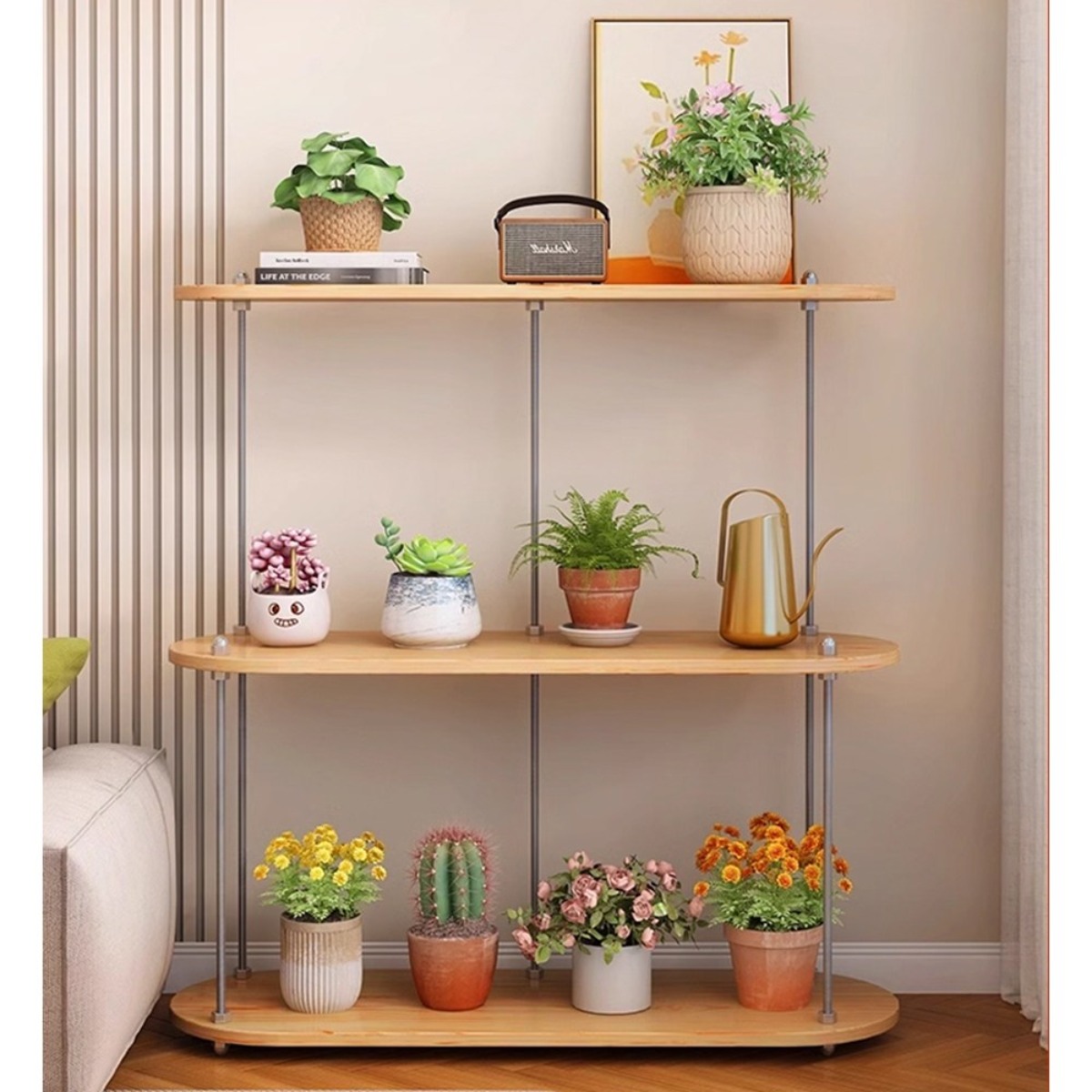 우브로 감성 다육이 정리대 화분 받침대 선반 다이 선반대 진열대 베란다 테라스 거실 옥상, 3단, 우드(가로80cm) 96,000원
