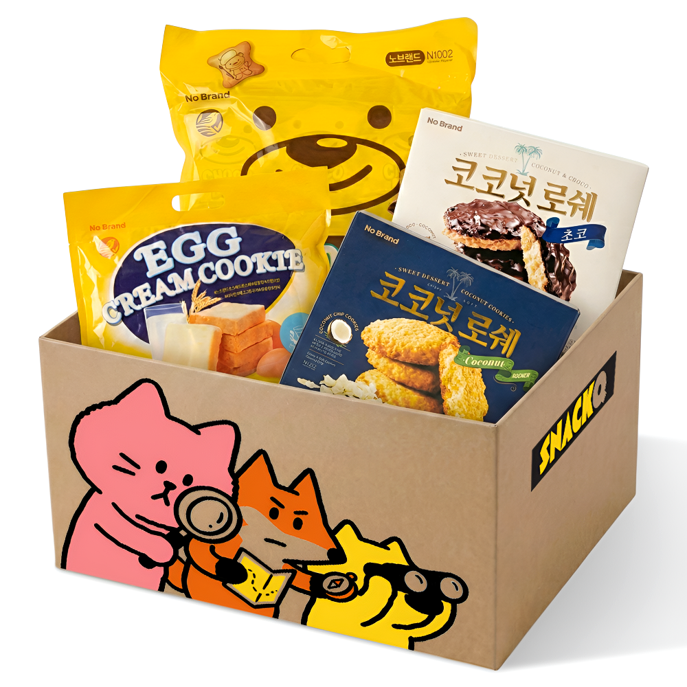 스낵큐 노브랜드 4종 구성 과자세트(에그크림쿠키 + 초코베어 + 코코넛 로쉐 + 코코넛 로쉐 초코) 24,900원