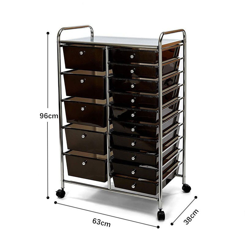 이디존 이동식 서랍장 수납 트롤리 다용도 서랍 카트 대용량, 15단, 블랙 투명 158,000원