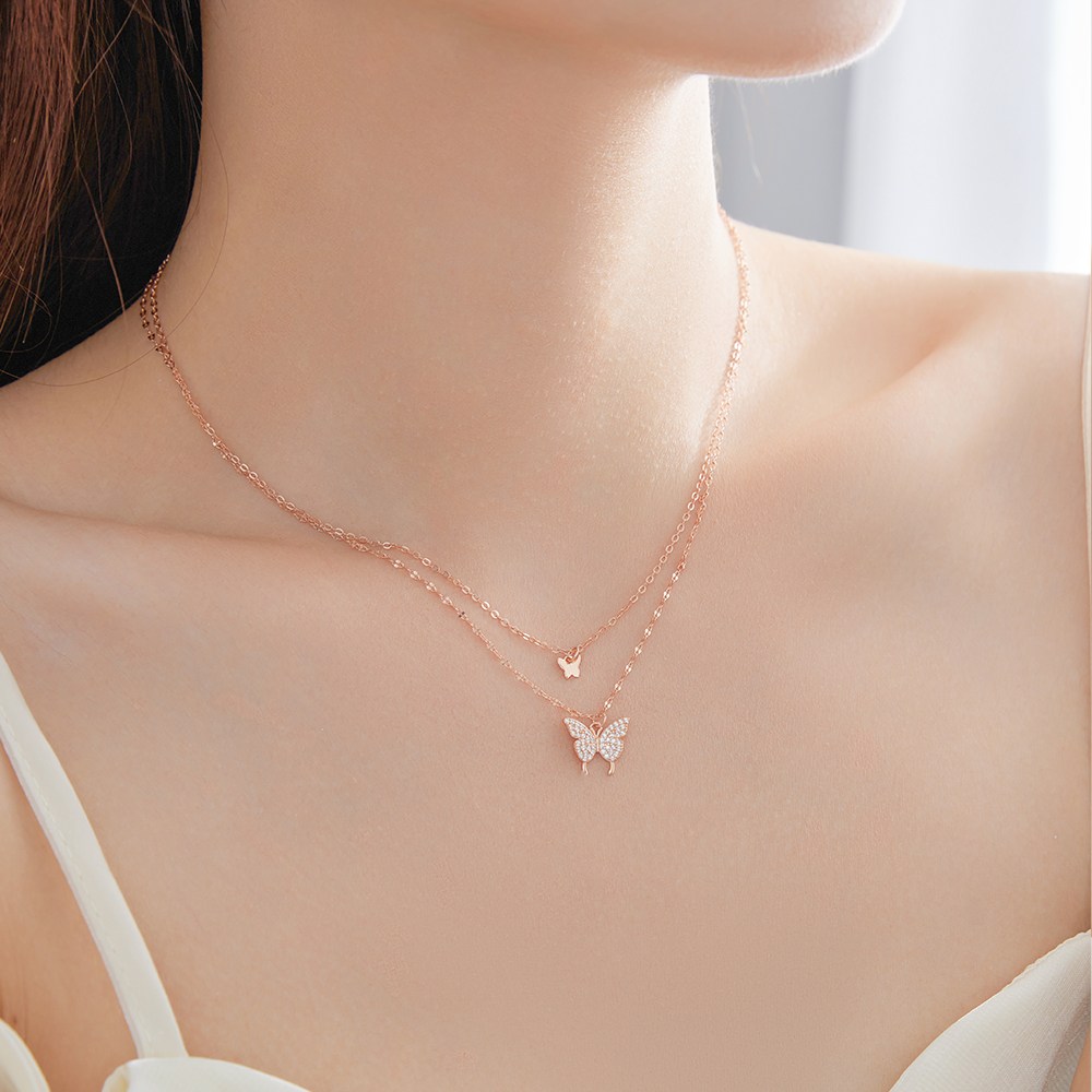 ONRA 18K 도금 여자 레이어드 목걸이 나비 펜던트 더블 체인 일 기념일 발렌타인데이 선물 39,800원