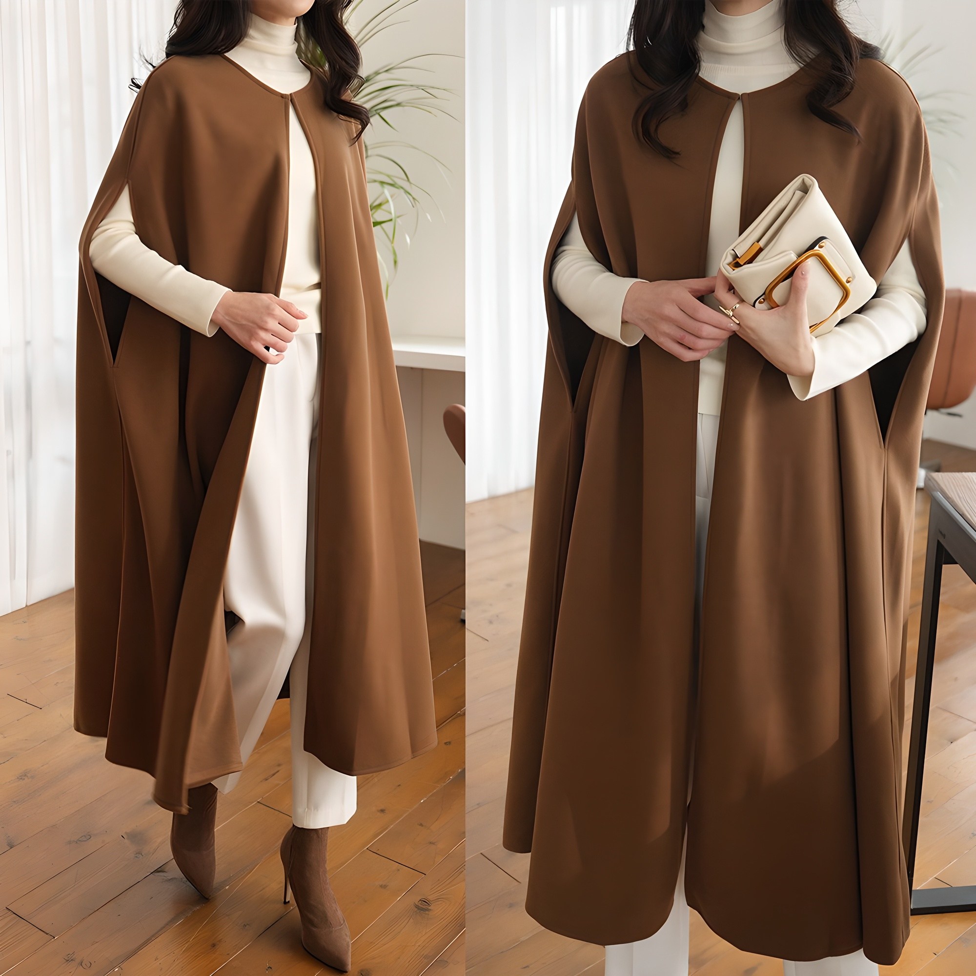 하늘바라기 여성용 케이프 모직 롱 코트 26,800원