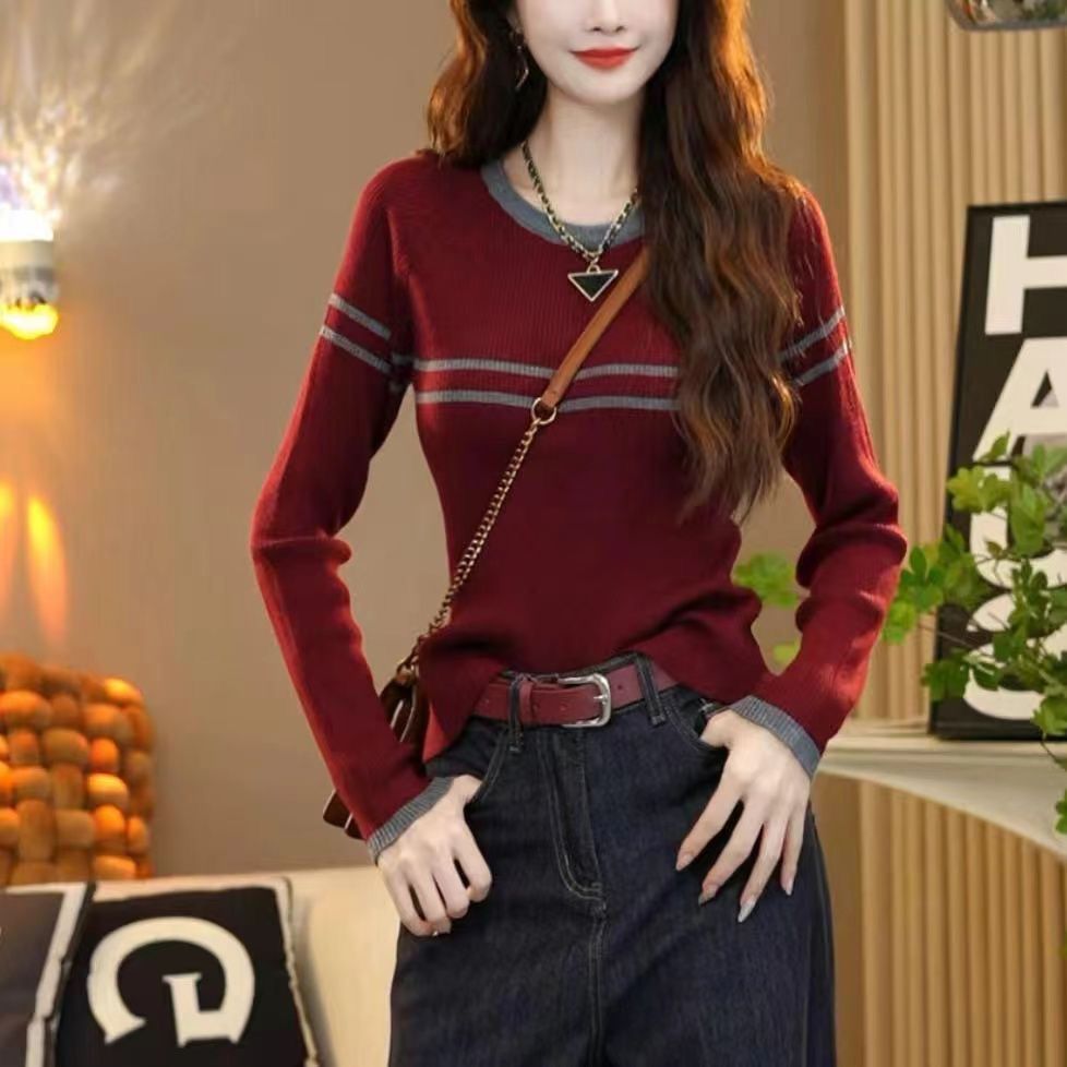 COSYEVNO 여성 봄가을 슬림핏 스트라이프 라운드넥 니트 스웨터 BCXbzzs-10 24,800원