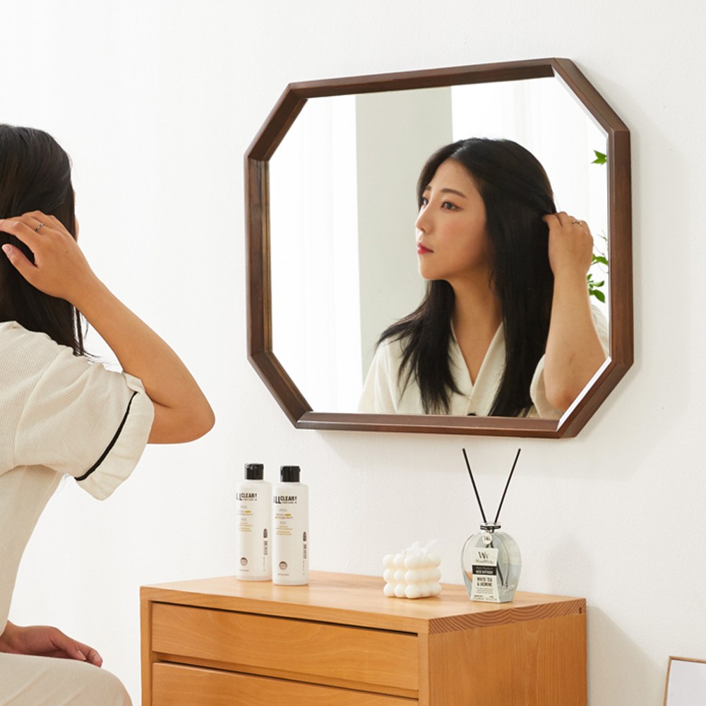 빌라드하우스 원목 직팔각 홈 매장 인테리어 침실 화장대 벽 거울 월넛 중형 대형 98,000원