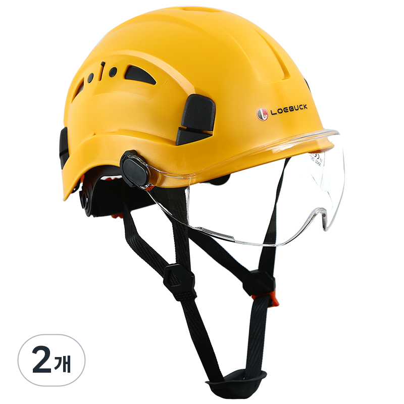 LOEBUCK 아메리칸 스타일 안전모 일체형 방호 선글라스 충격 완충 구조 공장 건설현장 필수, 2개, 노란색 안전모+투명 고글 71,800원