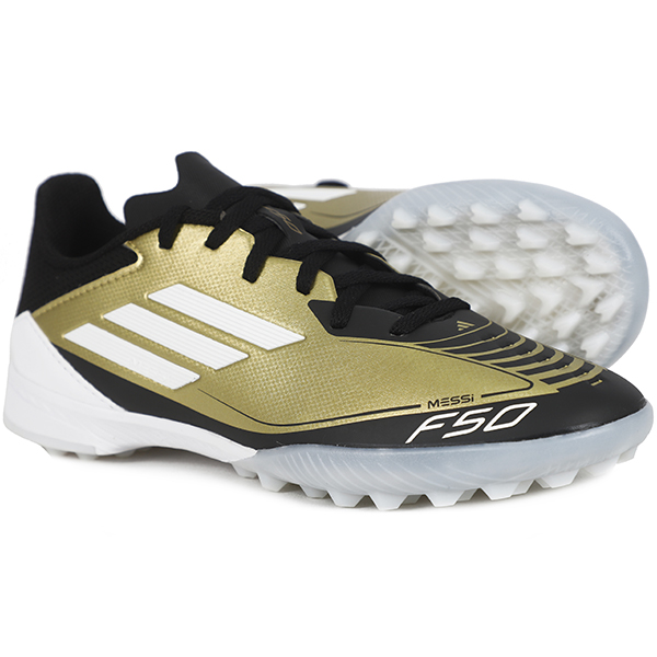 아디다스 주니어 축구화 풋살화 F50 League TF Messi 인조잔디 및 맨땅 겸용 골드-블랙-화이트 3S 로고 39,000원