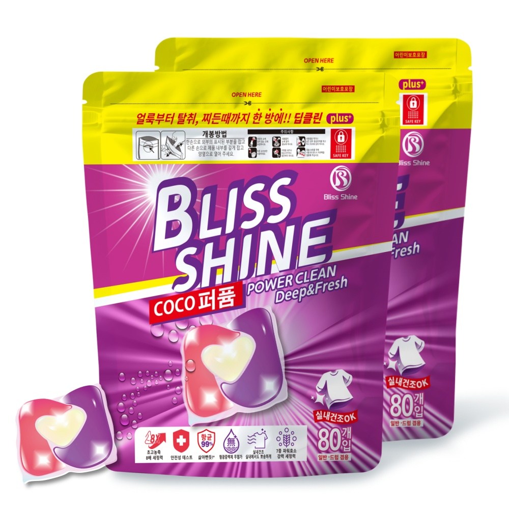 블리스샤인 딥클린 초고농축 올인원 실내건조 캡슐세제 코코퍼퓸, 2개, 80개입 44,600원