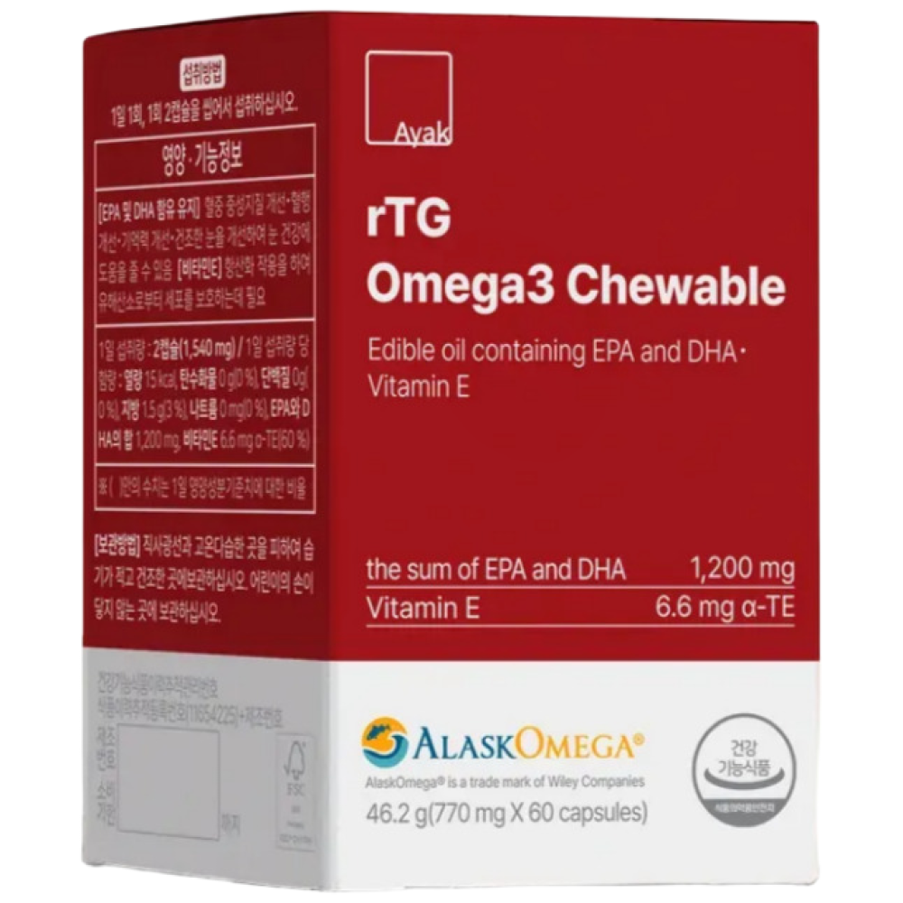 아약 알티지 오메가3 츄어블 맛있는 알래스카 오메가3 미니, 1개, 60정 45,000원