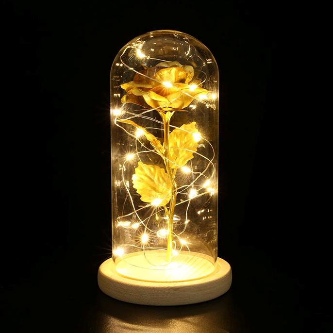 시들지 않는 황금 장미꽃 유리돔 무드등 2color [파란 장미 LED 금 카네이션 선물 조명] 19,500원