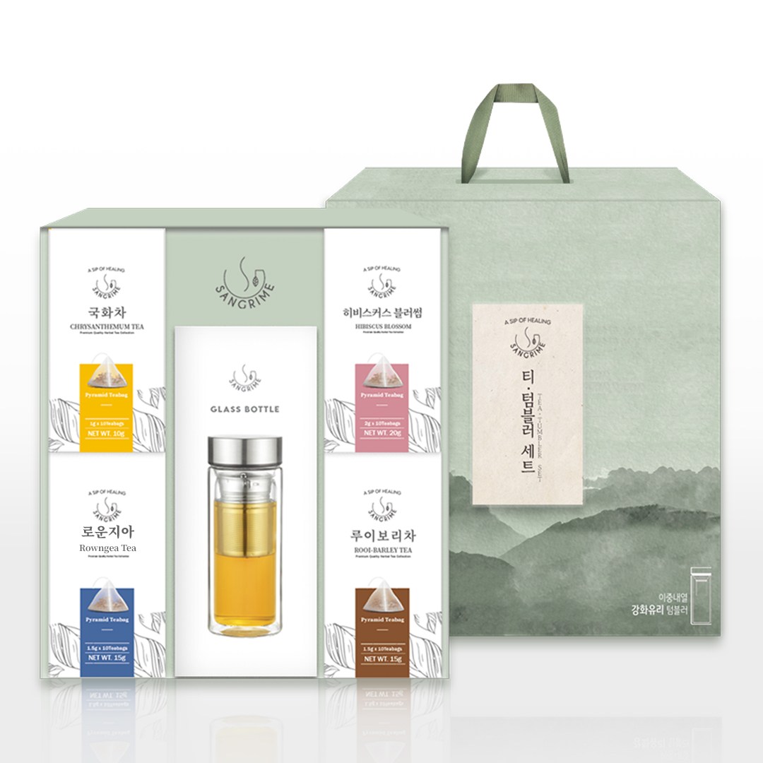 산그리메 티텀블러 선물세트 고급 선물세트 (국화차, 히비스커스, 루이보리, 로운지아, 텀블러), 1세트, 국화차+히비스커스+로운지아+루이보리차+텀블러 30,000원