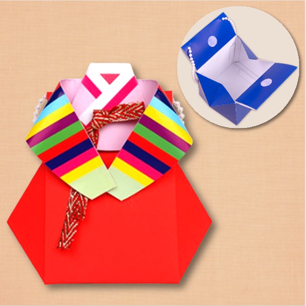 한복 새해 복주머니만들기 전통 명절 diy키트, 10세트, 종이접기색동한복_여자(빨강) 28,000원