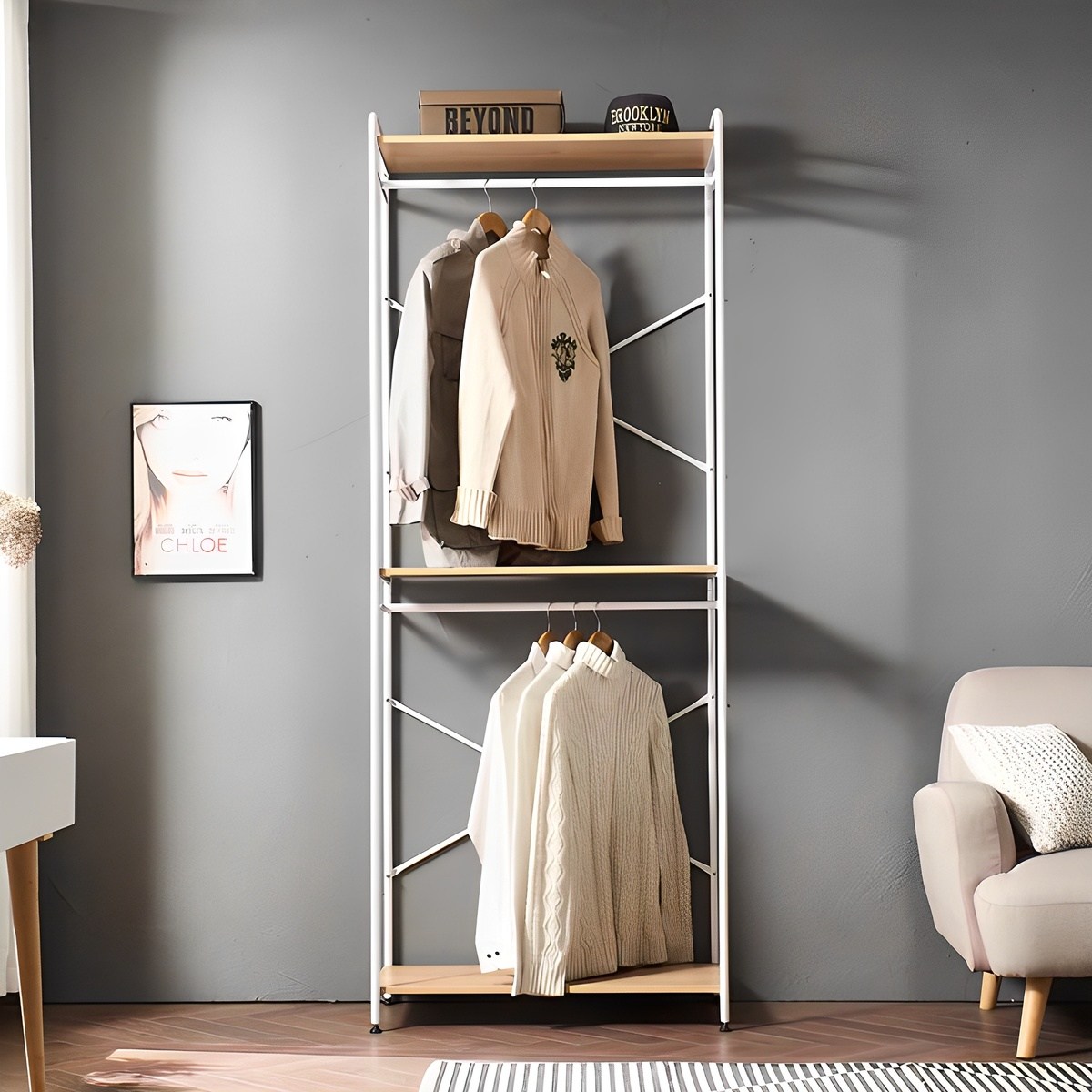 나인홈 2단 행거 600 스탠드 조립식 시스템 옷걸이 원목 철제 드레스룸 56,900원