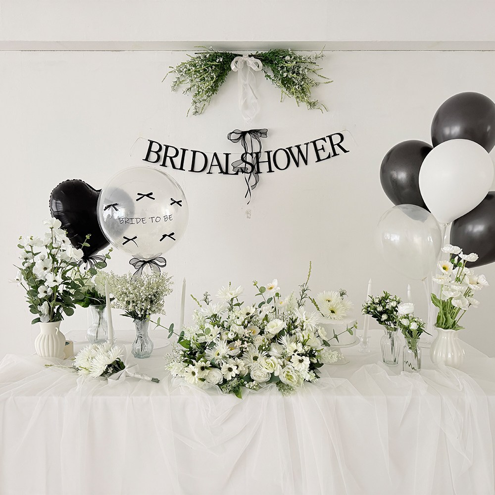 파티메이커스 리본포인트 브라이덜샤워 가랜드, 1개, 블랙/가랜드-풍선 풀세트 23,900원