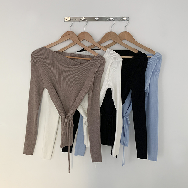 [청순여리/4col] 앤트 언발넥 리본 스트랩 골지 니트 39,000원