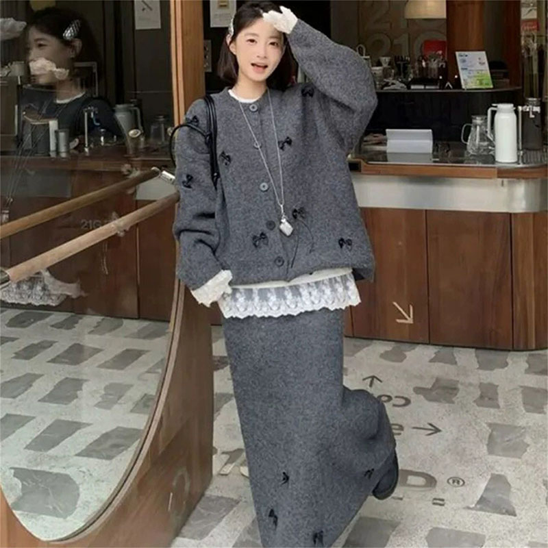 프렌치 여성 투피스 세트 빅사이즈 여자 니트 가디건 + 스커트 세트 가을 겨울 여성용 니트 상하세트 YSQ 49,090원