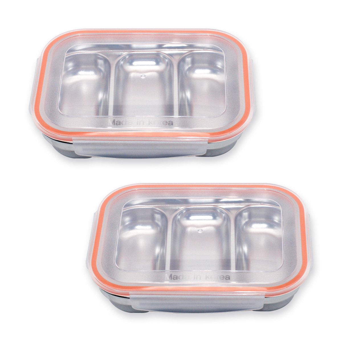 1+1 올품락 간편한끼 스텐 다이어트 직사각 3구 뚜껑 식판 16,700원