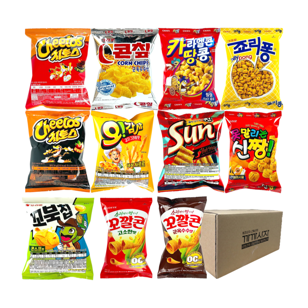 봉지 과자 세트 12종 학교 유치원 어린이집 생일파티 간식 콘칲 꼬깔콘 꼬북칩 신짱 오감자 죠리퐁 치토스 카라멜콘땅콩 태양의 맛 썬 포카칩, 1개, 셋트 15,490원