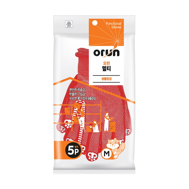 [오런장갑] 오런 멀티 5P 도트장갑, 중(M), 빨간색, 5개 17,500원
