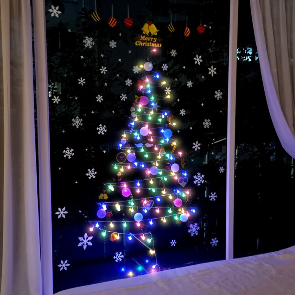 제이토리 크리스마스 벽트리 세트 50구 100구 앵두전구 코튼볼 창문 트리 전구 조명 눈꽃 스티커 장식 용품 리모컨 USB 건전지 혼용 벽트리도안 30,400원