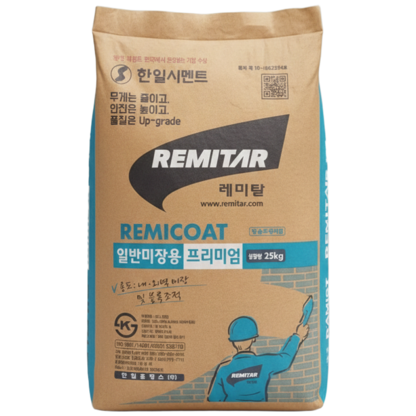 <<개당배송비 추가 요청 or 1개씩 여러번 주문 바랍니다>> 한일 레미탈 몰탈 1포 25kg 프리미엄 레미탈 고급 소량 / 시멘트 몰탈 25kg 소량시멘트 소량 몰탈 내벽 외벽, 1개 13,200원