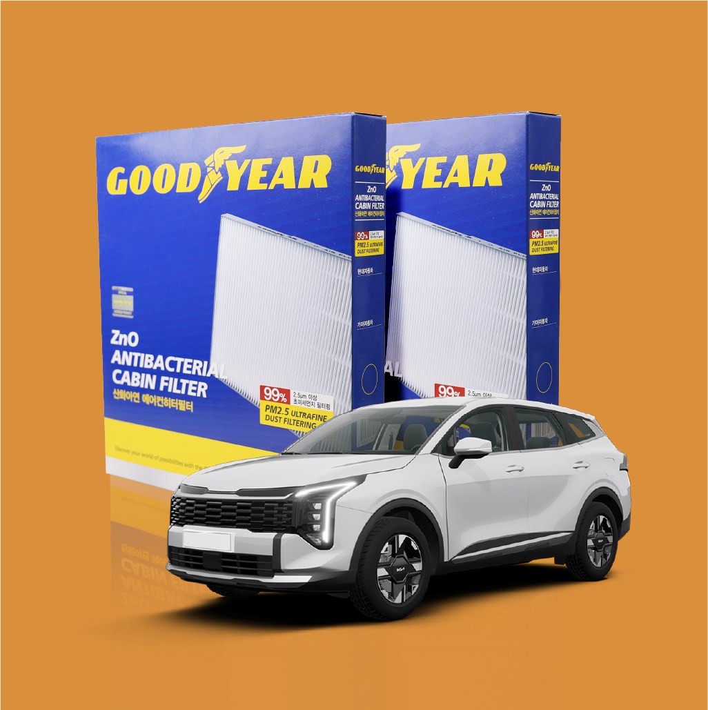 자동차친구 굿이어 정품 초미세 PM2.5 향균처리 국내생산 에어컨필터 11호 1년치 2개 스포티지NQ5 적용 19,900원