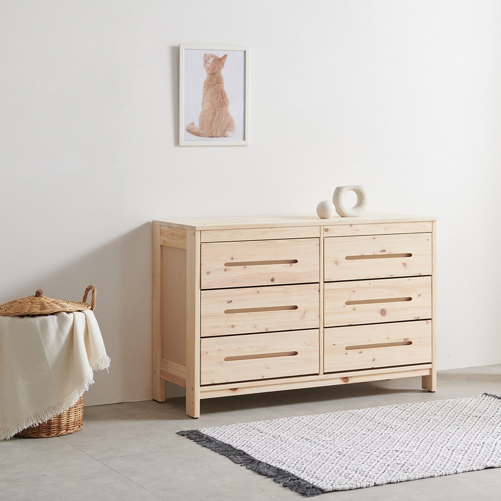 라반가구 편백나무 루아 3단 와이드 서랍장 다용도 수납장 거실장 양말수납장 네추럴 색상 원목 서랍장, 현재가 209,000원