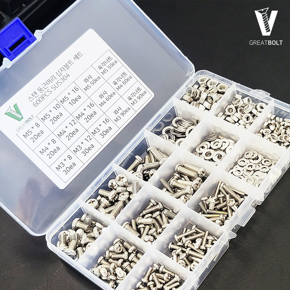 스텐 둥근 냄비 머리 볼트 너트 와셔 세트 600SET SUS304 M3 M4 M5 11,900원