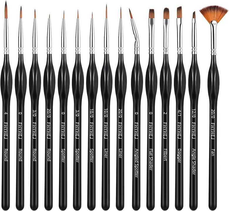 Fhyhej 15PCS 디테일 페인트 브러시 세트, 세밀한 디테일을 위한 미니어처 브러시, 아트 페인팅, 아크릴용 오일, 수채화, 숫자별 페인트, 모델, 얼굴, 네일, 공예, 피규 28,900원