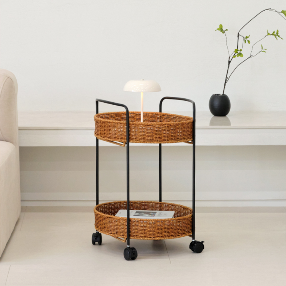 하우스레시피 라토 원형 라탄 트롤리, 브라운, 2단 38,900원