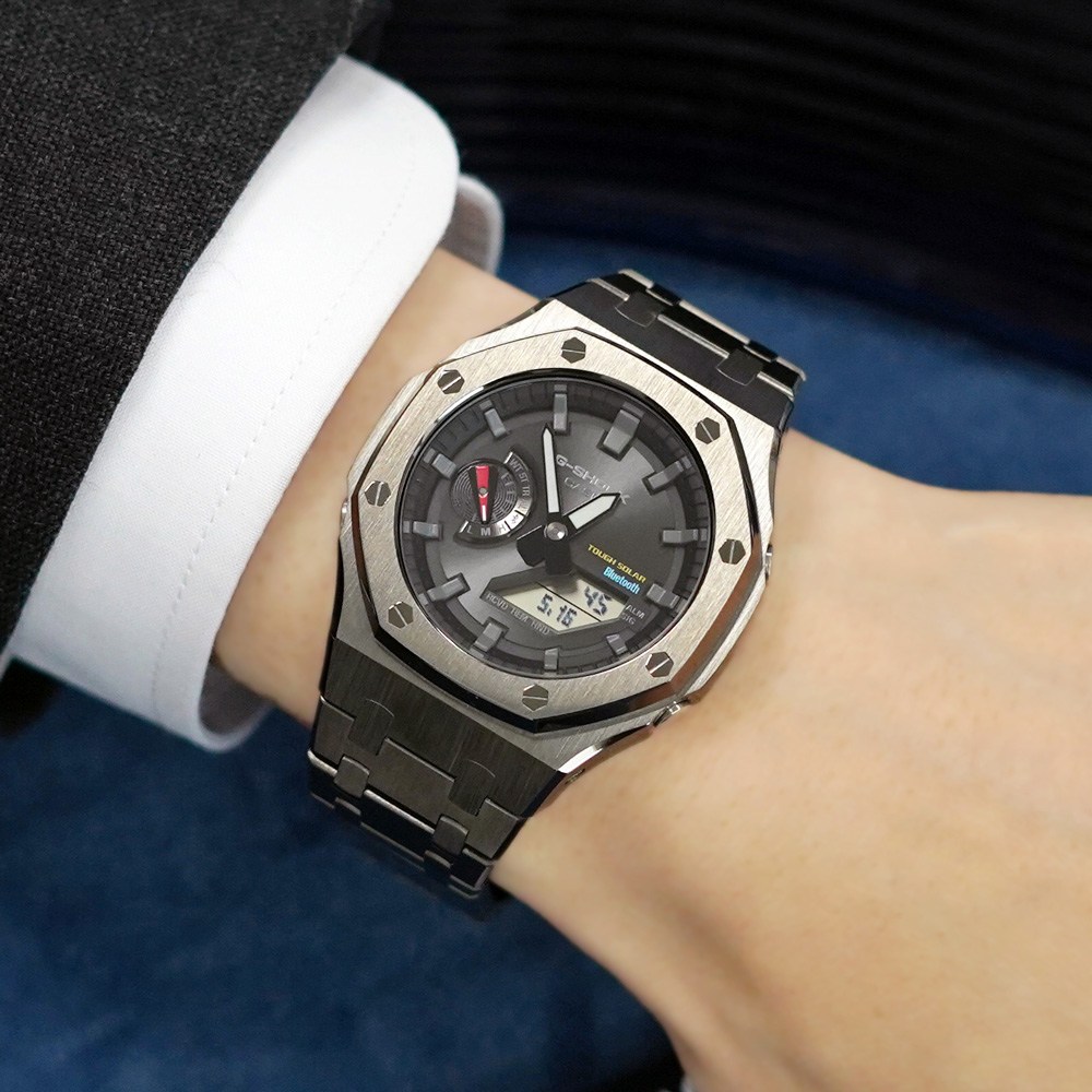 지샥 지얄오크 차콜 그레이 실버 풀메탈 커스텀 블루투스 터프솔라 전자손목시계 219,000원