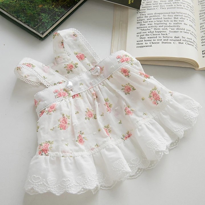 한세팩토리 강아지옷 로즈 플라워 레이스 원피스, 1개, 화이드 15,500원